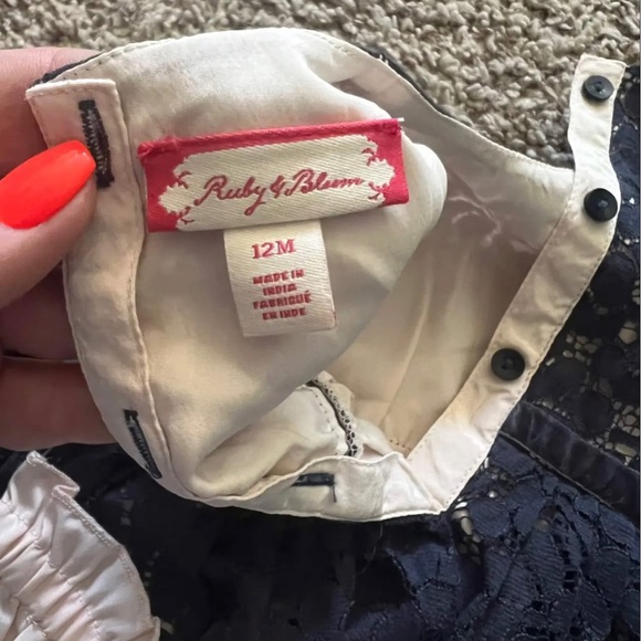 Ruby & Bloom Navy and pink lace dress with matching bloomers - Picture 3 of 3